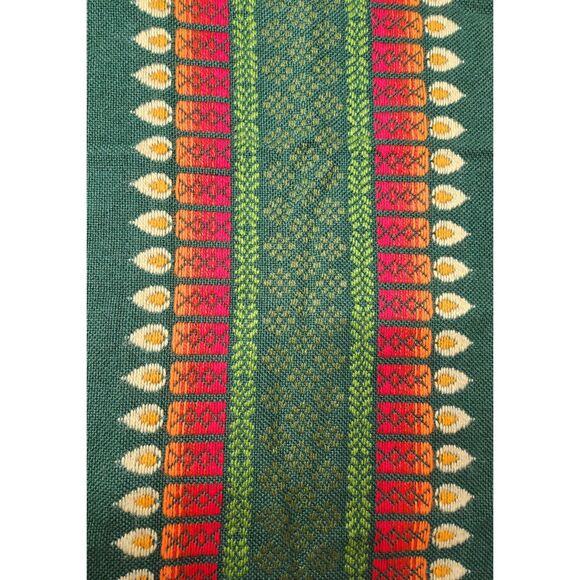 Vintage Candle Theme Table Runner Woven Retro Green Mid Century Ethnic - Picture 8 of 9